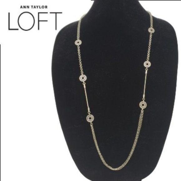 ANN TAYLOR LOFT Signed Necklace 36" Goldtone Chain Rhinestones - Picture 1 of 5